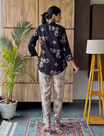 Black Ethnic Print Rayon Co-Ord Set for Women - Mangai Nighties