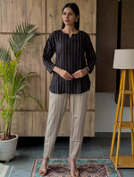 Black Stripe Print Rayon Co-Ord Set for Women Mangai Nighties