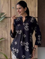 Black Ethnic Print Rayon Co-Ord Set for Women - Mangai Nighties