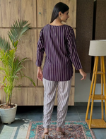 Brown Stripe Rayon Co-Ord Set for Women - Mangai Nighties