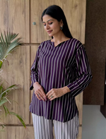 Brown Stripe Rayon Co-Ord Set for Women - Mangai Nighties