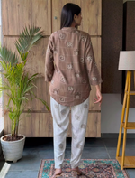 Brown Geometric Block Printed Rayon Co-Ord Set for Women - Mangai Nighties