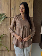 Brown Geometric Block Printed Rayon Co-Ord Set for Women - Mangai Nighties