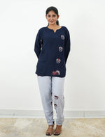 Navy Coffee Cup Print Rayon Co-Ord Set - Mangai Nighties