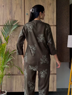 Olive Floral Print Rayon Co-Ord Set for Women - Mangai Nighties