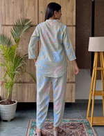 Sage Abstract Print Rayon Co-Ord Set for Women - Mangai Nighties