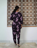 Purple Abstract Print Rayon Co-Ord Set - Mangai Nighties