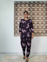 Purple Abstract Print Rayon Co-Ord Set - Mangai Nighties