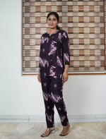 Purple Abstract Print Rayon Co-Ord Set - Mangai Nighties
