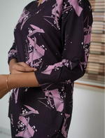Purple Abstract Print Rayon Co-Ord Set - Mangai Nighties