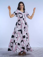 Abstract Printed Rayon Full Frock with Layer Sleeves with Front Gathering Tie - Mangai Nighties