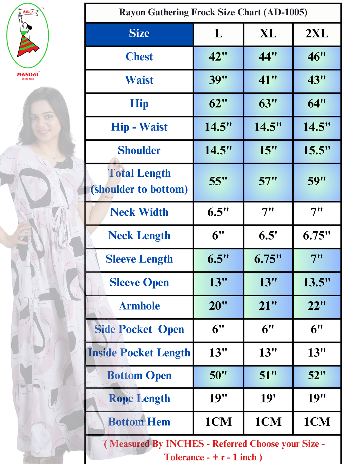 Abstract Printed Rayon Full Frock with Layer Sleeves with Front Gathering Tie - Mangai Nighties