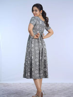 Festive Wear Stylish Grey Circle Print Rayon Maxi Frock with Back Tie - Mangai Nighties