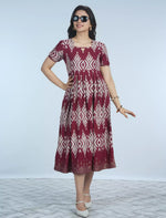 Ethnic Geometric Floral Print Maxi Frock with Back Tie Rope | Mangai Nighties