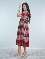 Ethnic Geometric Floral Print Maxi Frock with Back Tie Rope | Mangai Nighties