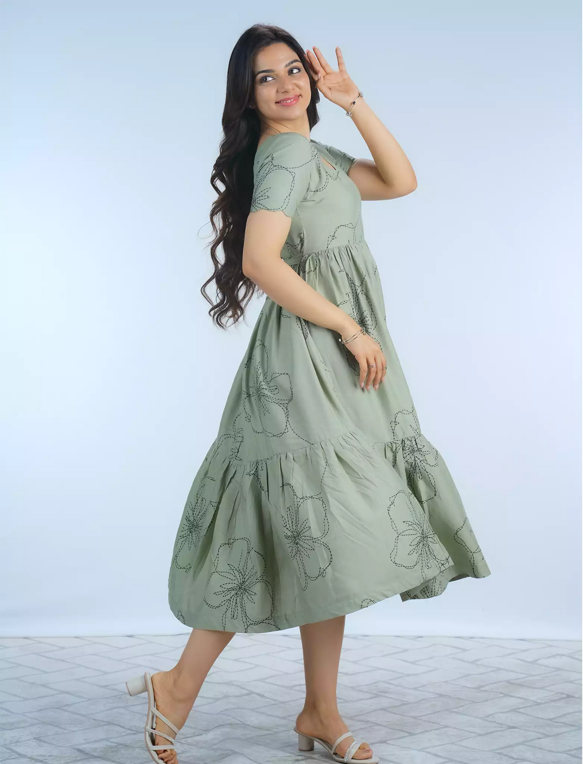 Rayon Festive Wear Floral Print Maxi Frock with Fancy Neck Mangai Nighties