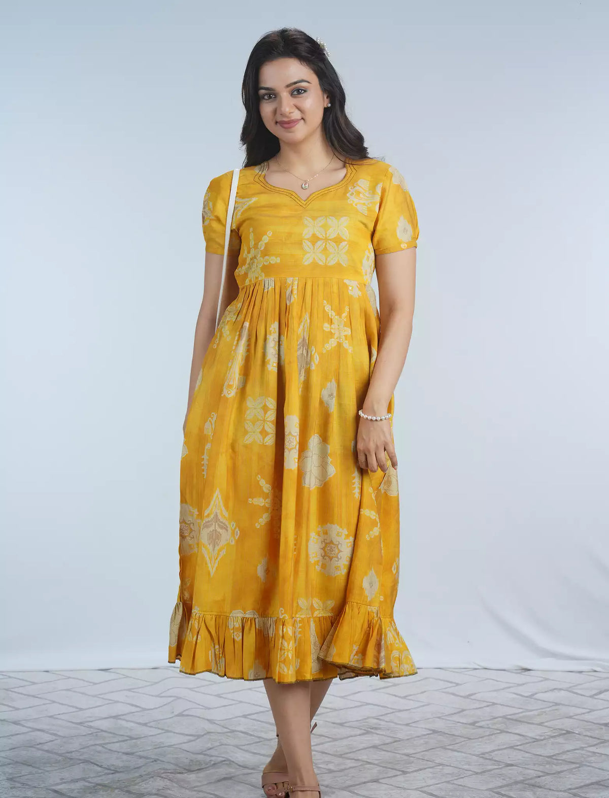 Festive Wear Vatican Foil Print Maxi Frock with Back Tie RopeMangai Nighties