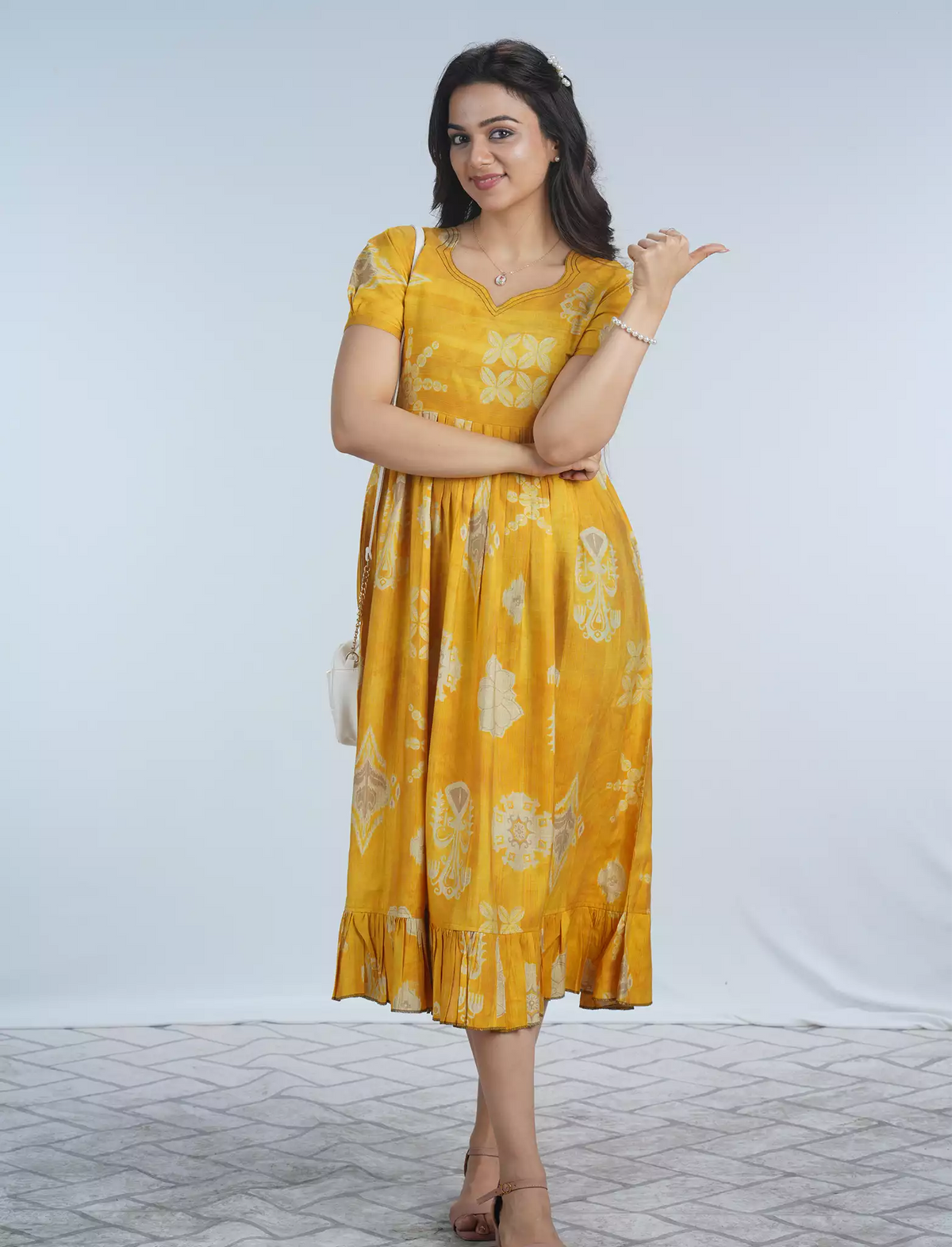 Festive Wear Vatican Foil Print Maxi Frock with Back Tie RopeMangai Nighties