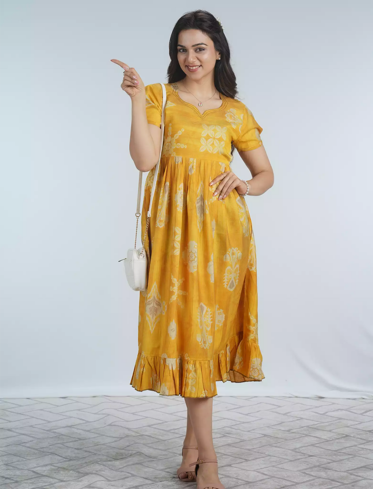 Festive Wear Vatican Foil Print Maxi Frock with Back Tie RopeMangai Nighties