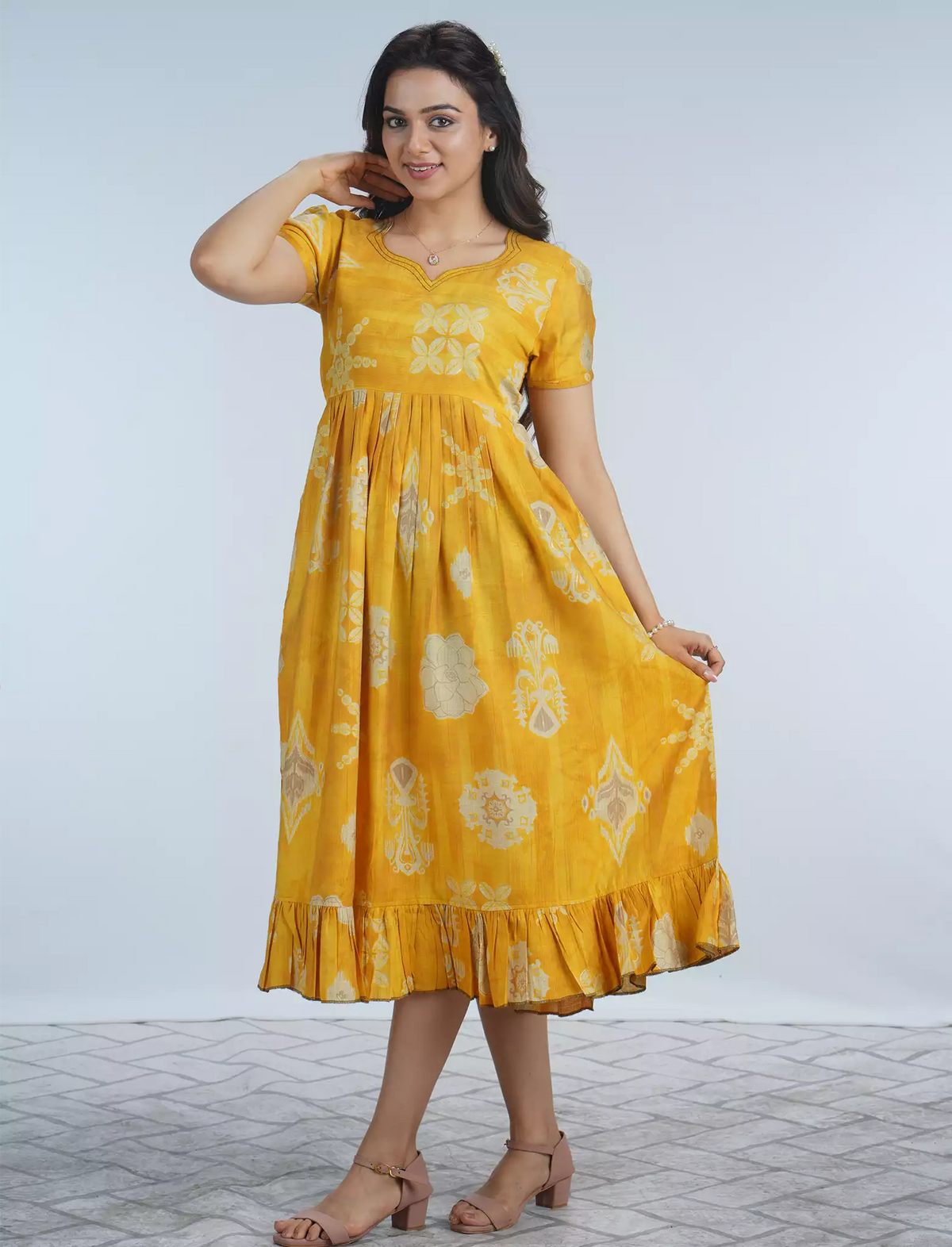 Festive Wear Vatican Foil Print Maxi Frock with Back Tie RopeMangai Nighties