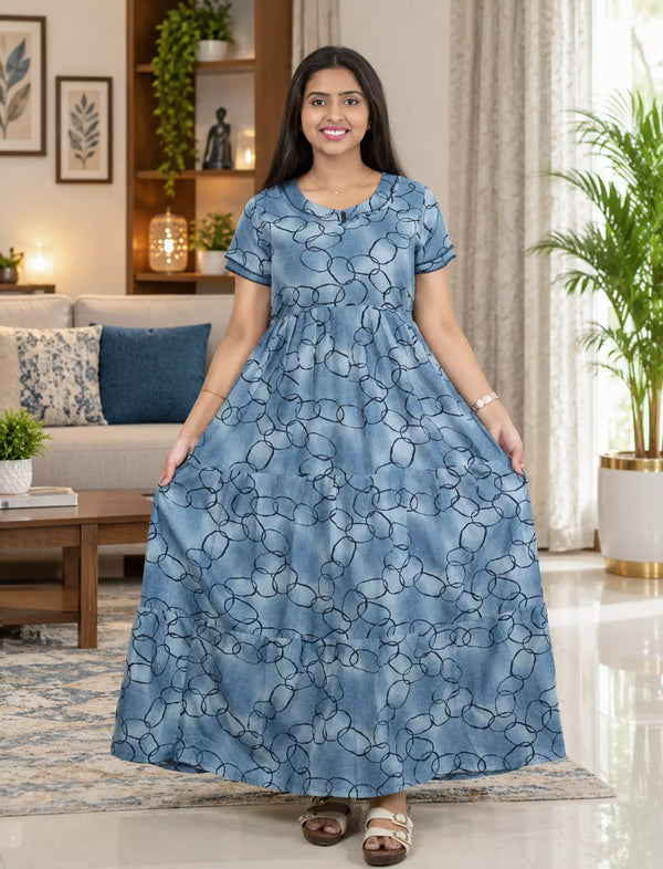 Alpine Contemporary Print 3 Layer Frock with Layer Sleeve - Mangai Nighties