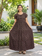 Alpine Tiny Floral Print 3 Layer Frock with Layer Sleeve - Mangai Nighties