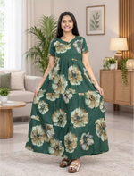 Alpine Floral Print 3 Layer Frock with Back Tie - Mangai Nighties