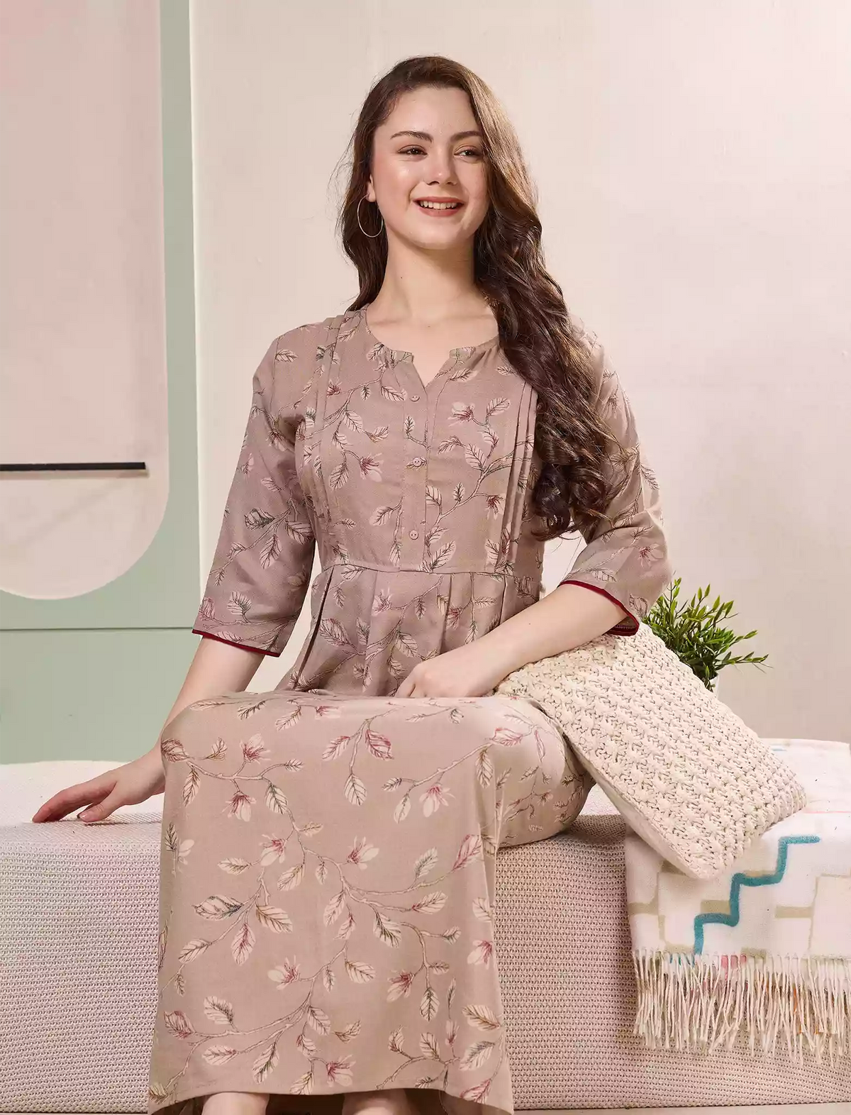 Beige Alpine Kurti Style Dress- Mangai Nighties