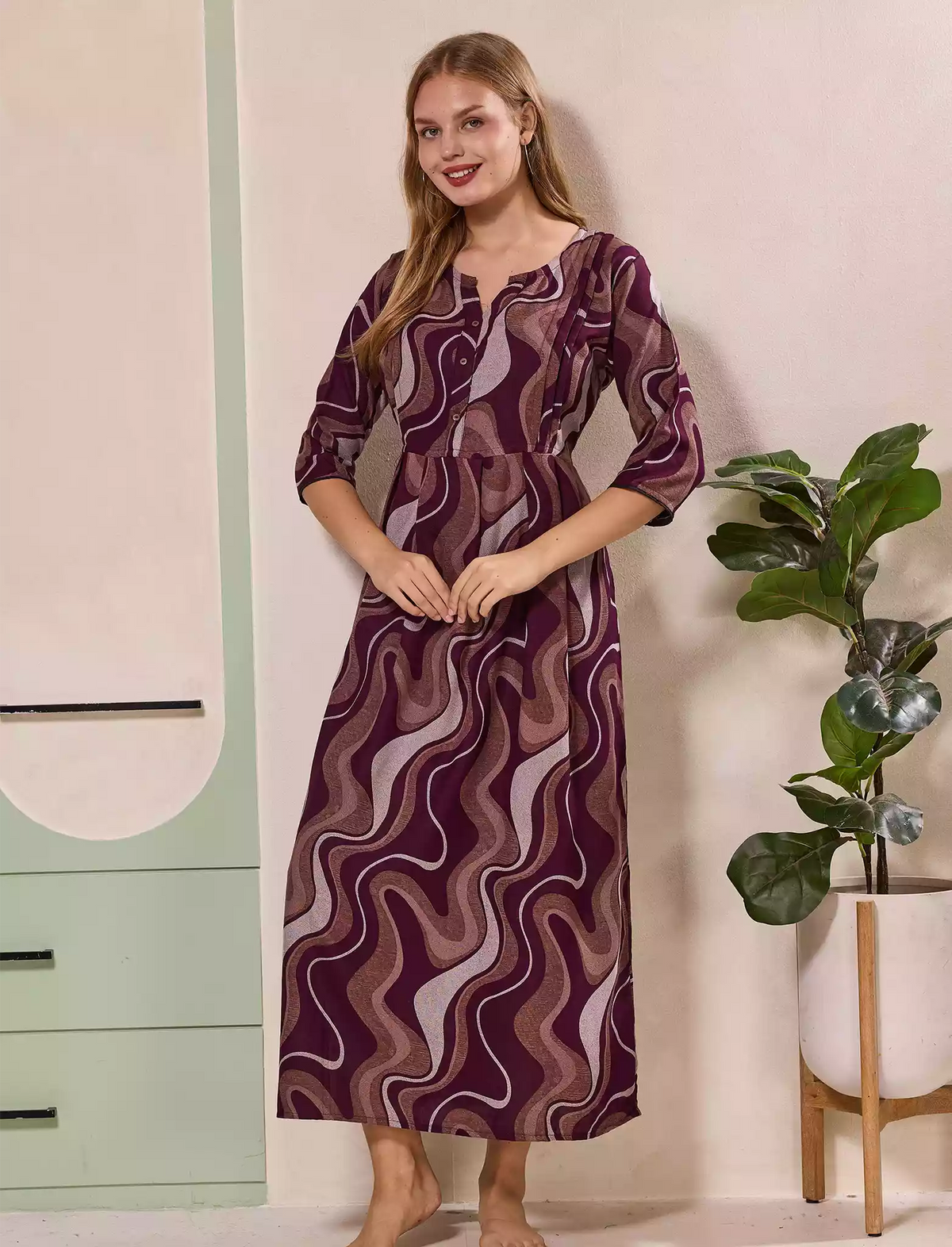 Brown Alpine Kurti Style Nighty - Mangai Nighties