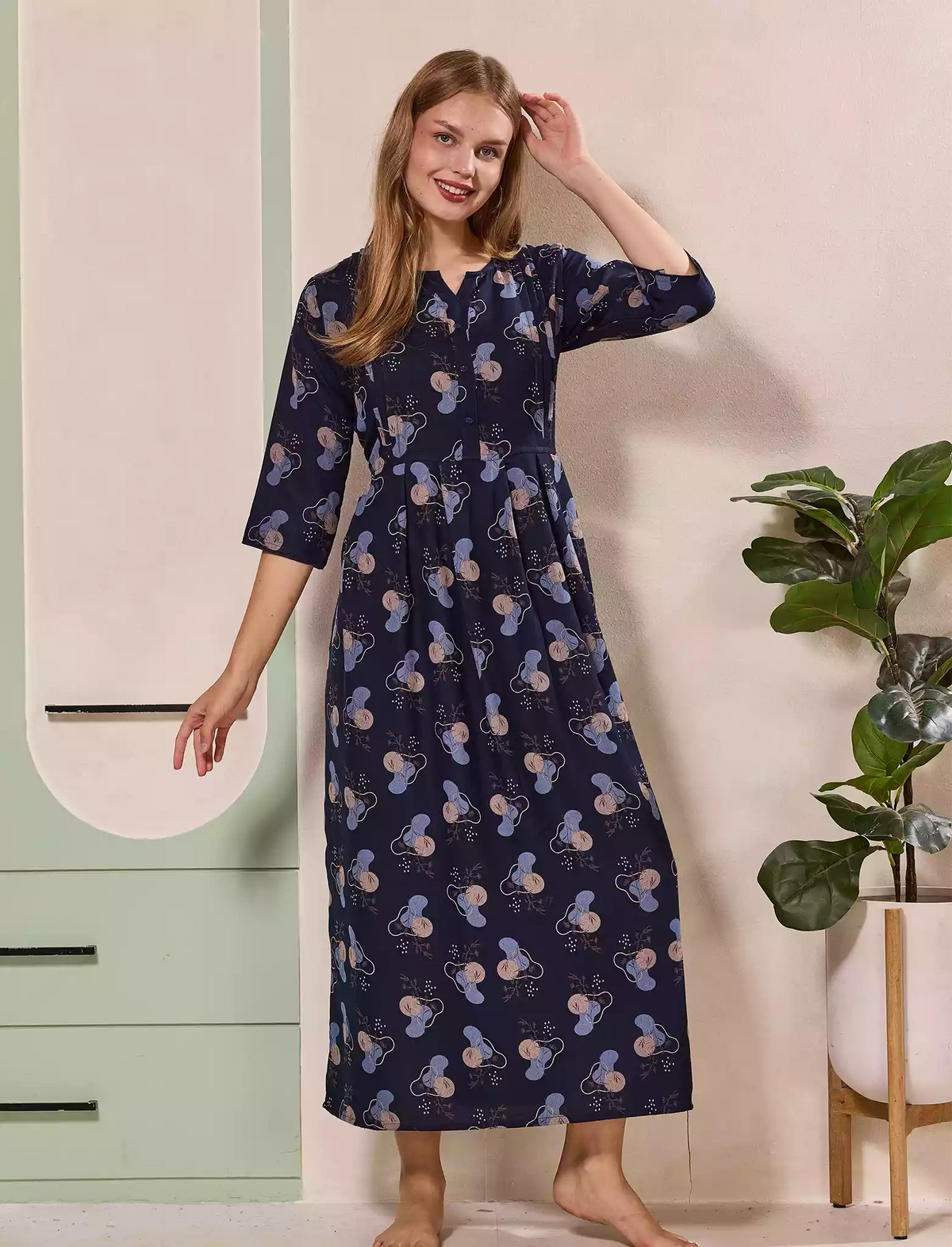 Navy Alpine Kurti Style Nighty - Mangai Nighties