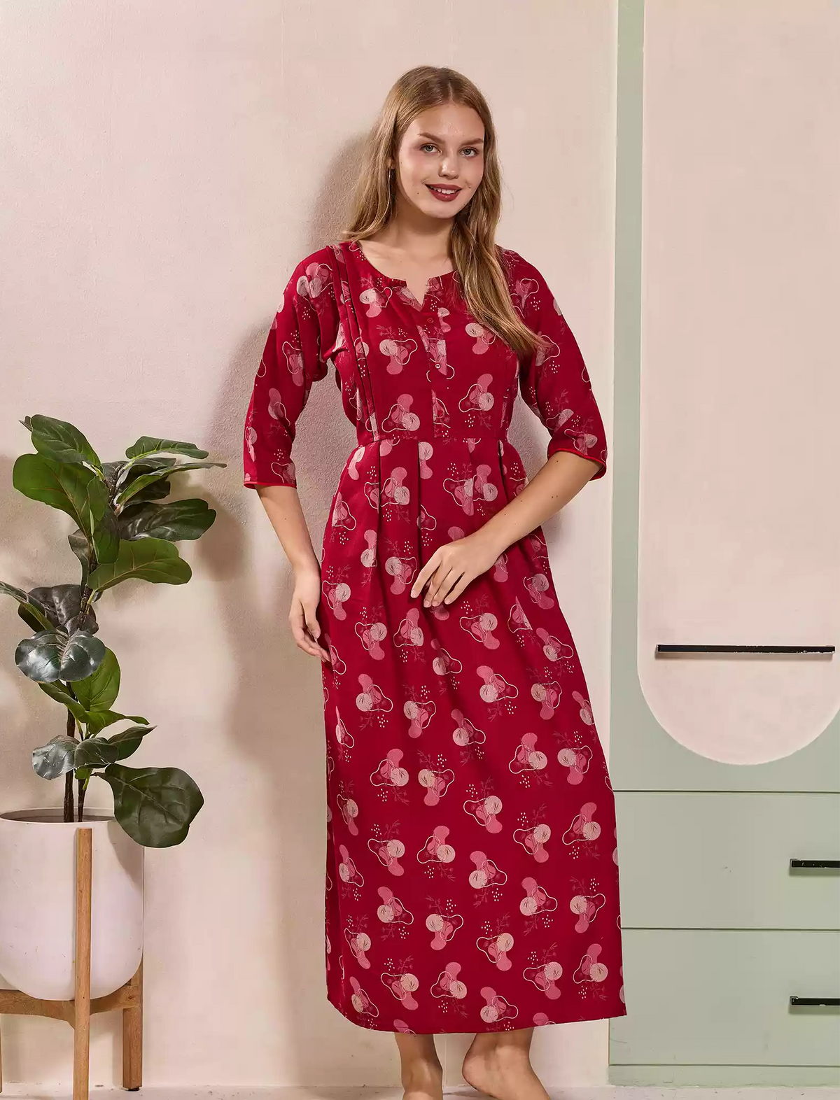 Red Alpine Kurti Style Dress- Mangai Nighties