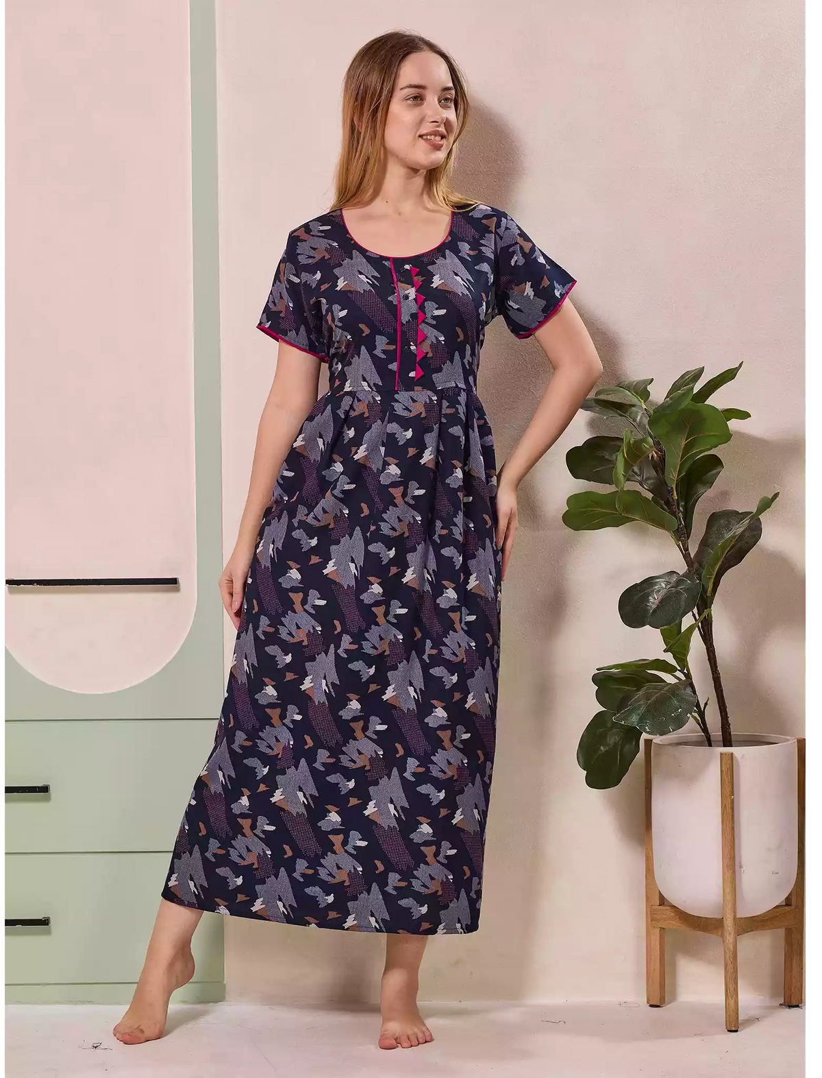 Alpine Abstract Print Kurti Style Nighty for Women | Mangai Nighties