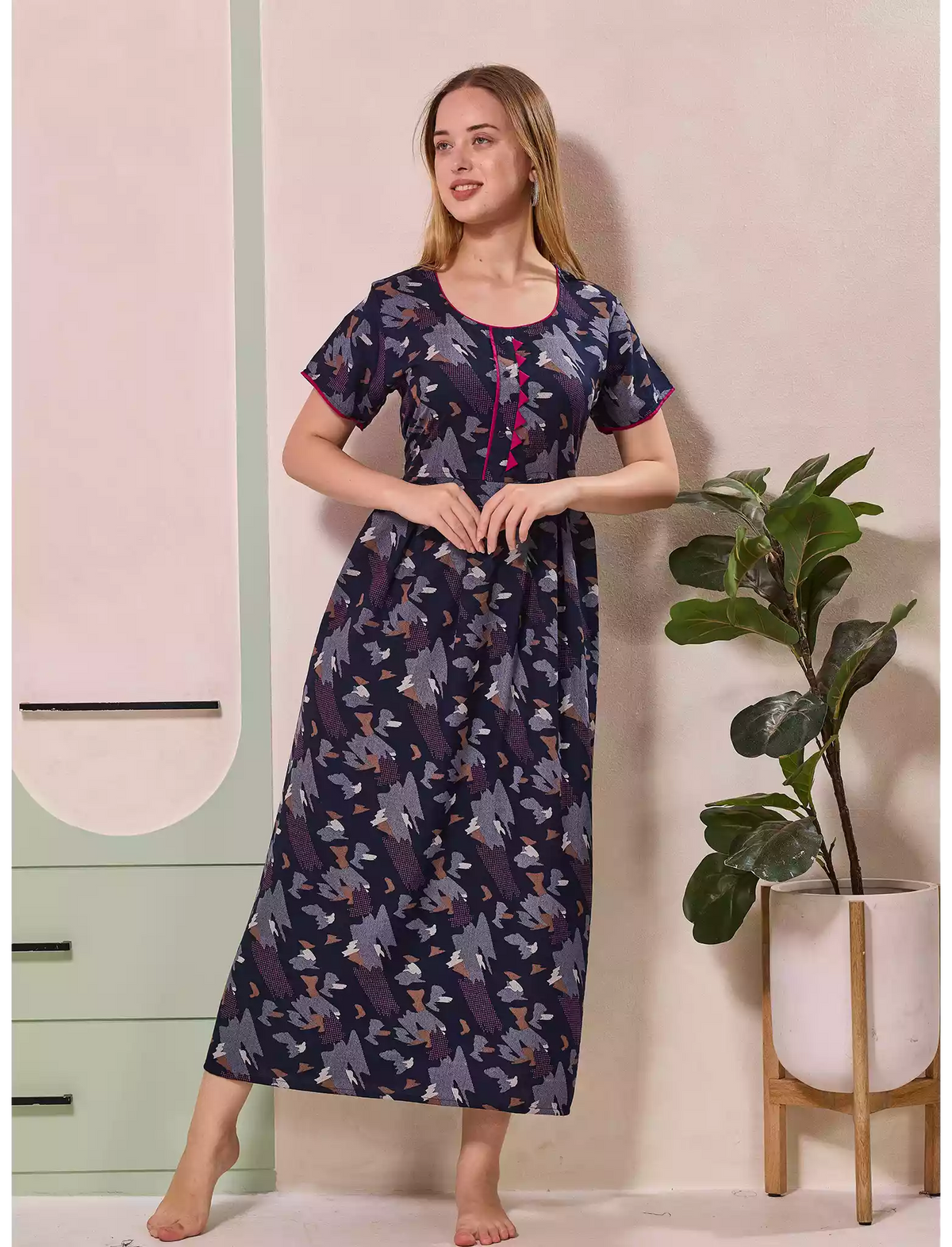 Alpine Abstract Print Kurti Style Nighty for Women | Mangai Nighties