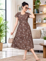 Alpine Petal Sleeve Floral Printed Maxi Dress Elegance - Mangai Nighties