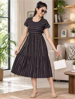 Alpine Petal Sleeve Floral Print Maxi Dress Fit - Mangai Nighties