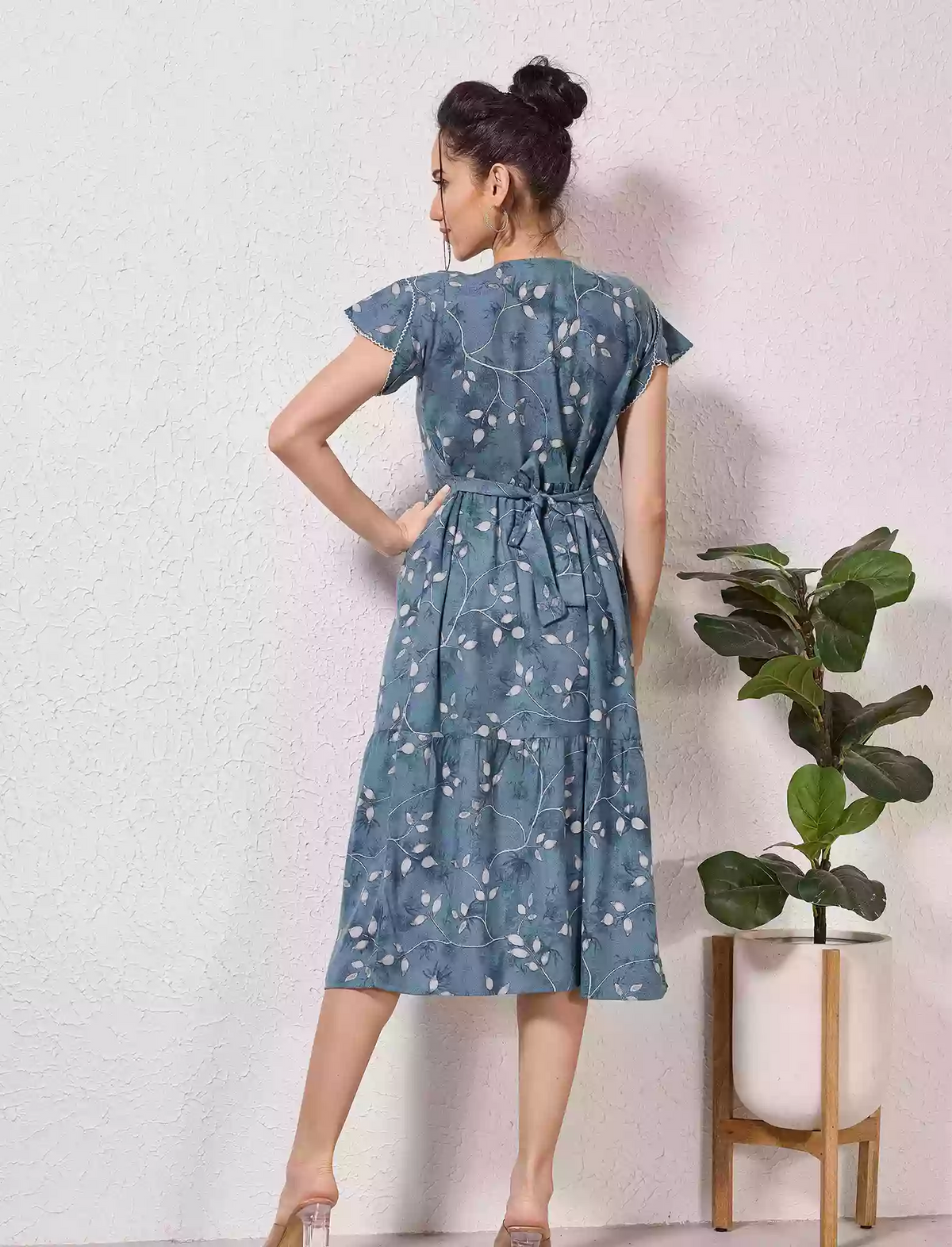 Alpine Petal Sleeve Floral Printed Maxi Dress Elegance - Mangai Nighties