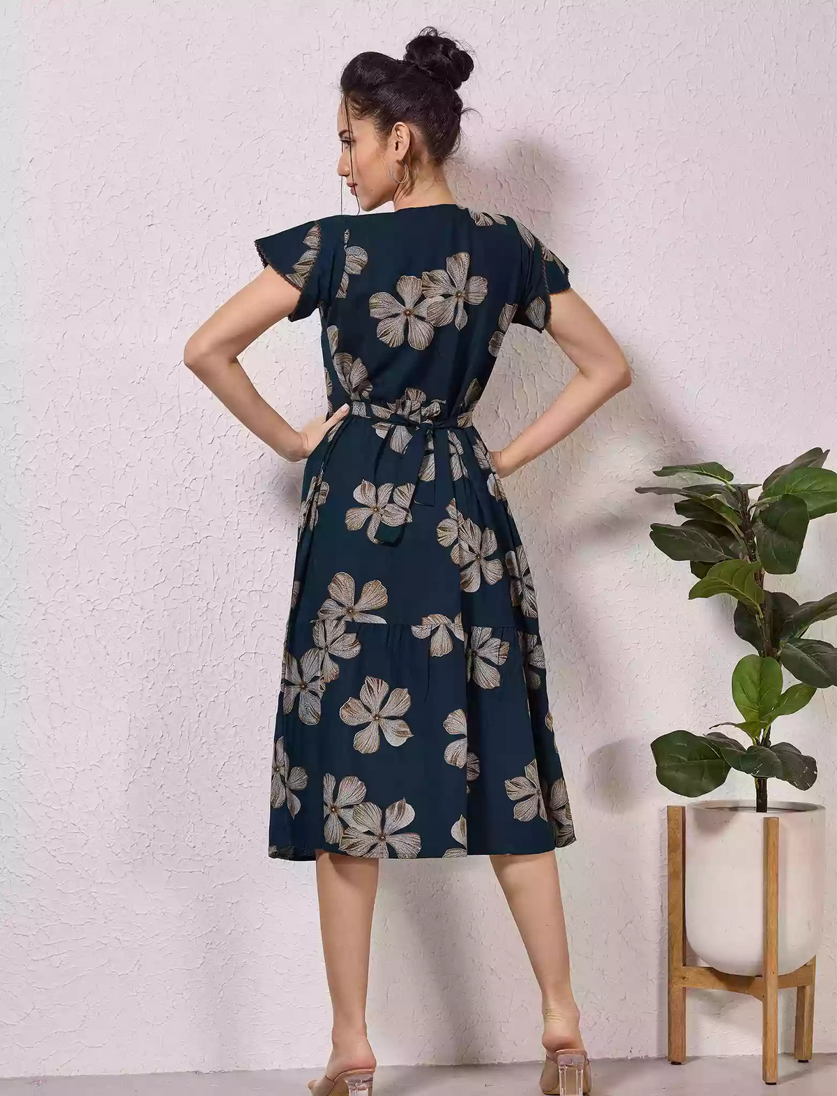 Alpine Petal Sleeve Printed Maxi Dress Elegance! - Mangai Nighties