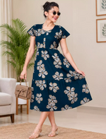 Alpine Petal Sleeve Printed Maxi Dress Elegance! - Mangai Nighties