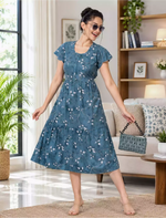 Alpine Petal Sleeve Floral Printed Maxi Dress Elegance - Mangai Nighties