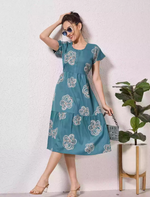 Alpine Petal Sleeve Floral Print Maxi Dress Fit with Back Tie - Mangai Nighties