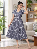 Alpine Petal Sleeve Floral Print Maxi Dress Fit - Mangai Nighties