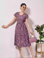 Alpine Petal Sleeve Floral Printed Maxi Dress Elegance - Mangai Nighties