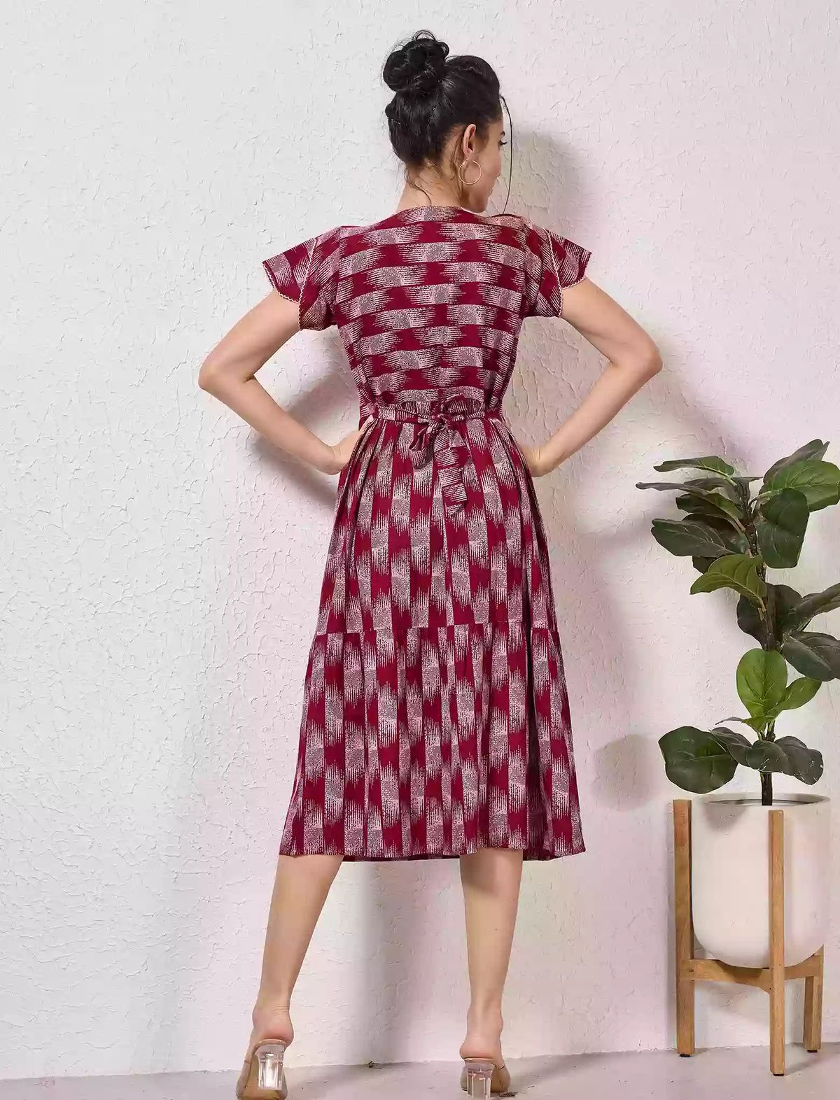Alpine Petal Sleeve Floral Print Maxi Dress Fit With Side Pocket - Mangai Nighties