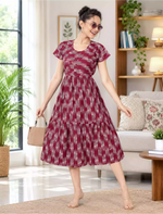 Alpine Petal Sleeve Floral Print Maxi Dress Fit With Side Pocket - Mangai Nighties