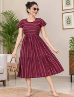 Alpine Petal Sleeve Floral Print Maxi Dress Fit - Mangai Nighties