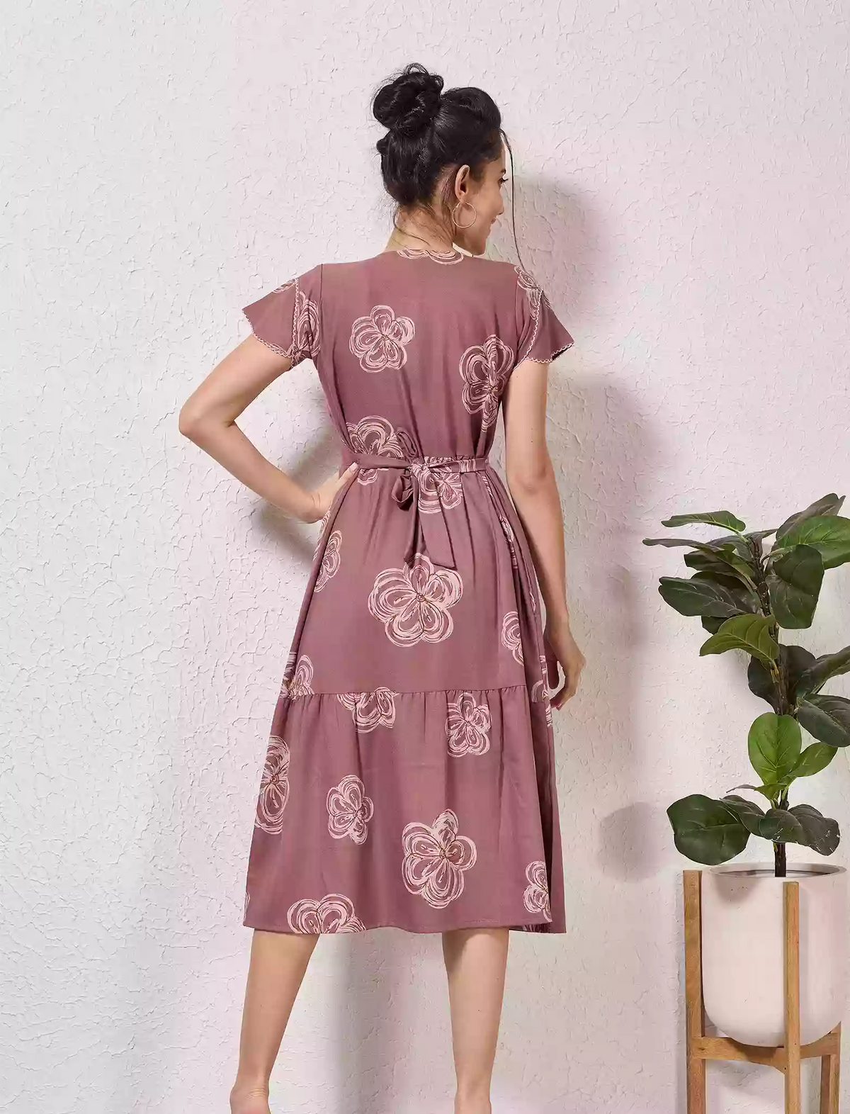 Alpine Petal Sleeve Floral Print Maxi Dress Fit with Back Tie - Mangai Nighties