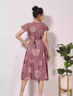 Alpine Petal Sleeve Floral Print Maxi Dress Fit with Back Tie - Mangai Nighties