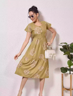 Alpine Petal Sleeve Floral Print Maxi Dress Fit with Back Tie - Mangai Nighties