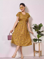Alpine Geometric Print Maxi Dress Petal Sleeve for Mangai Nighties