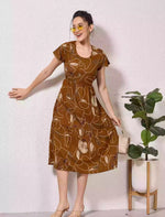Alpine Petal Sleeve Printed Maxi Dress with Side Pocket - Mangai Nighties